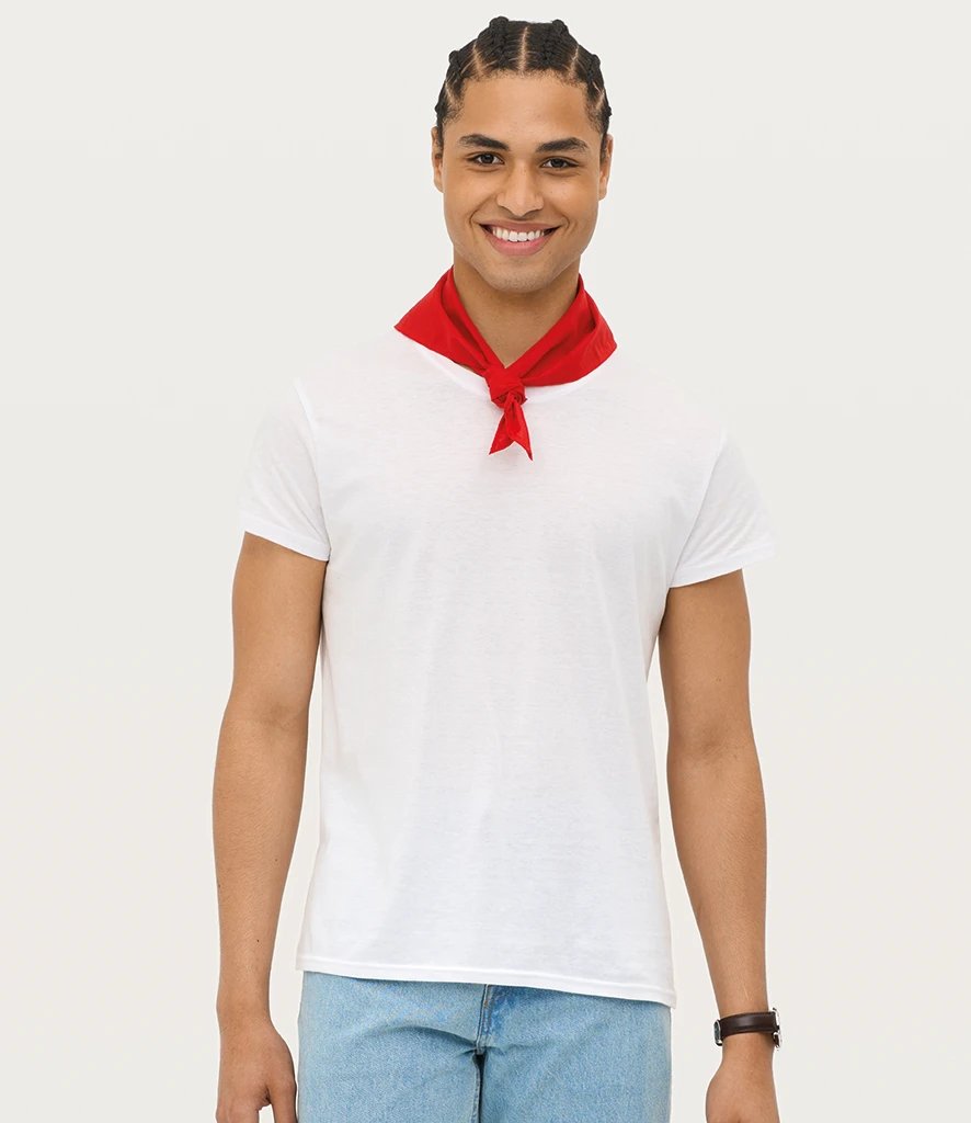 Model wearing a red SOL'S Bandana tied round the neck, front view